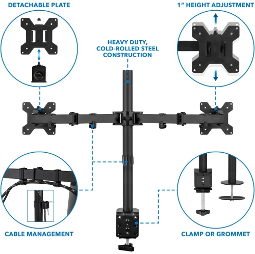 Mount-It! Dual Monitor Adjustable Desk Mount - Black -