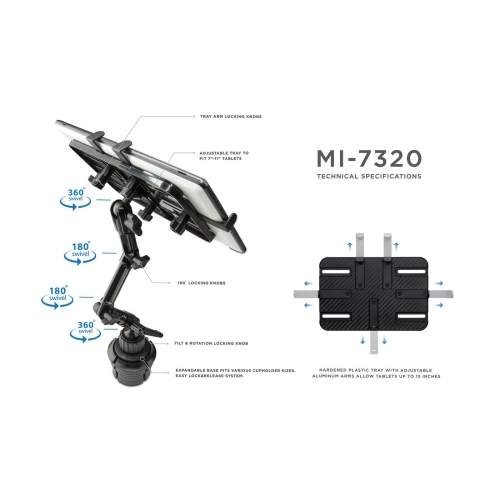 Mount-It! Car Cup Holder Tablet Mount, Full Motion for iPad Pro/Mini/Air, Amazon Fire, Samsung Galaxy, & 7"-11" Android Tablet