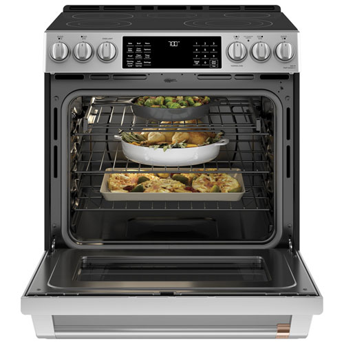 Café 30" True Convection 5-Element Slide-In Smooth Top Electric Range (CCES700P2MS1)-Stainless Steel