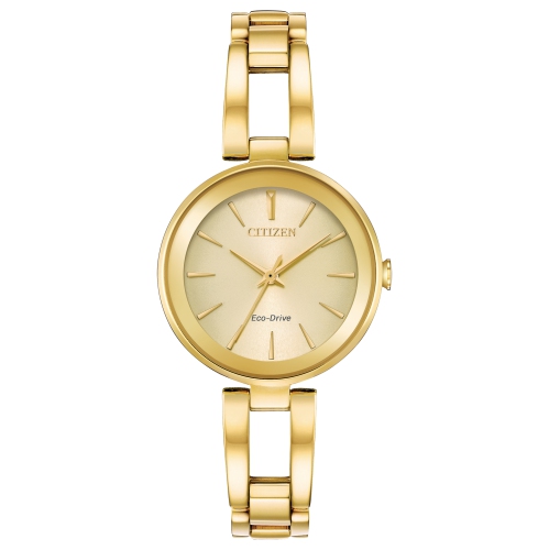 CITIZEN  Ladies Axiom Japanese Eco-Drive Watch 28MM Gold-Tone Stainless Steel Case And Bangle With Dial (Em0638-50P) In Champagne