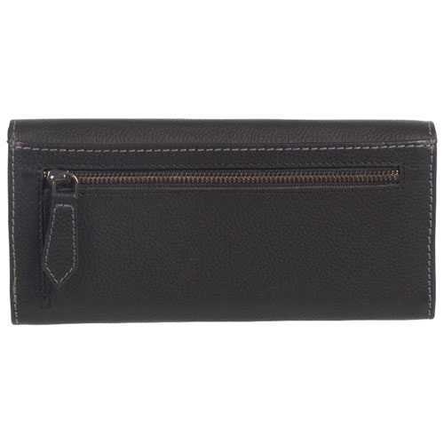 Club Rochelier Onyx RFID Leather Tri-fold Clutch Wallet - Black