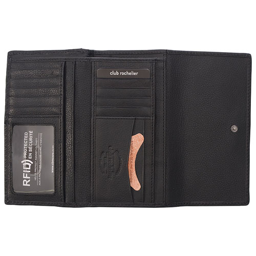 Club Rochelier Onyx RFID Leather Bi-fold Clutch Wallet - Black