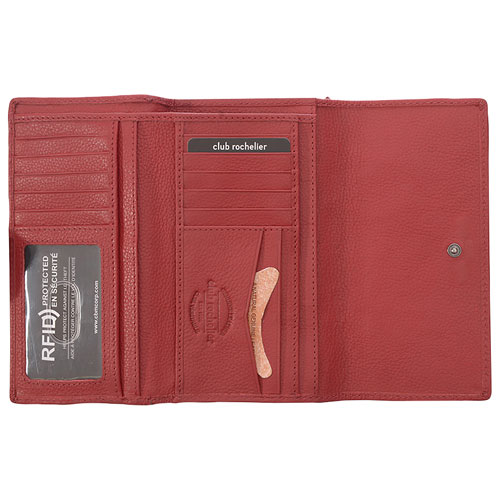 Club Rochelier Onyx RFID Leather Bi-fold Clutch Wallet - Red