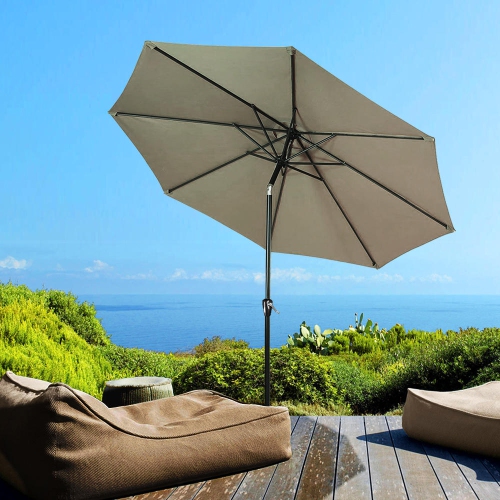 9 Ft Patio Umbrella with Tilt and Crank, Centred Umbrellas Outdoor Market Parasol Sun Shelter Table Umbrella with 8 Sturdy Ribs