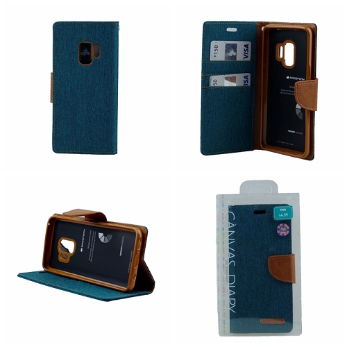 Galaxy S9 Goospery Canvas Diary Flip,Green