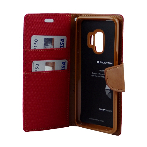 Galaxy S9 Goospery Canvas Diary Flip,Red