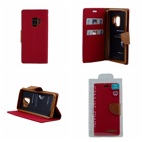Galaxy S9 Goospery Canvas Diary Flip,Red