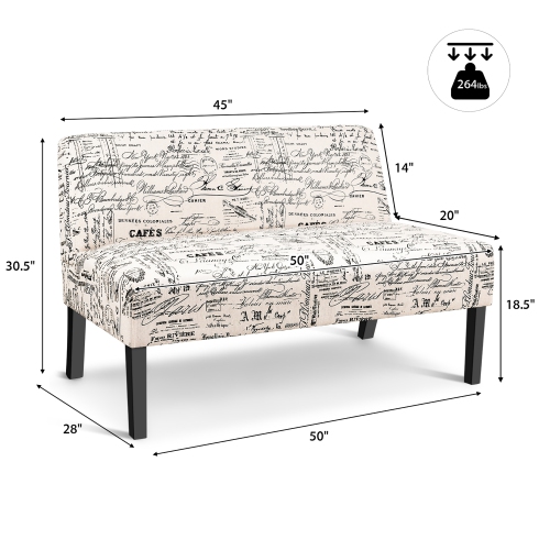 Costway Armless Loveseat Sofa Fabric Settee Bench Bed Chair Wooden Leg Living Room