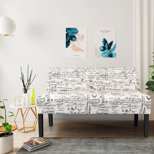 Costway Armless Loveseat Sofa Fabric Settee Bench Bed Chair Wooden Leg Living Room