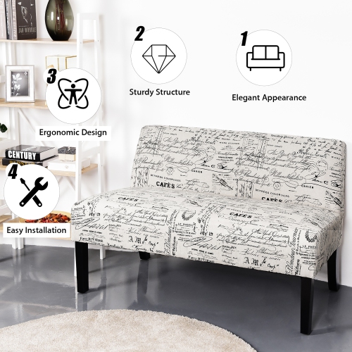Costway Armless Loveseat Sofa Fabric Settee Bench Bed Chair Wooden Leg Living Room