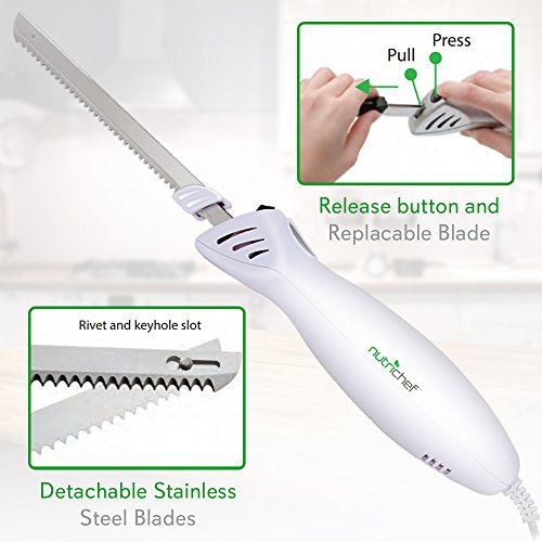 NutriChef Electric Carving Slicer Kitchen Knife - Portable Electrical Food Cutter Knife Set with Bread and Carving Blade