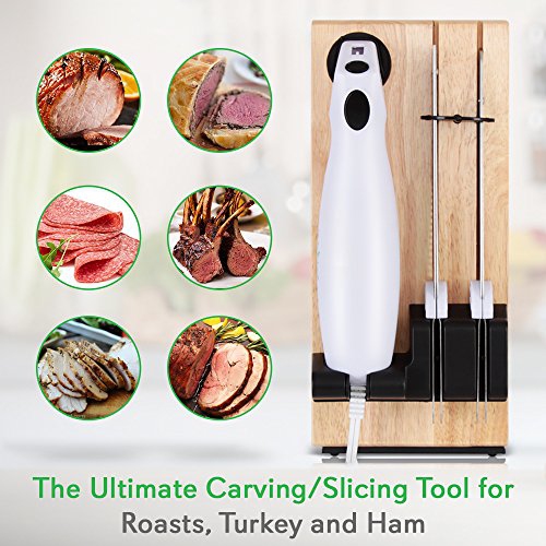 NutriChef Electric Carving Slicer Kitchen Knife - Portable Electrical Food Cutter Knife Set with Bread and Carving Blade