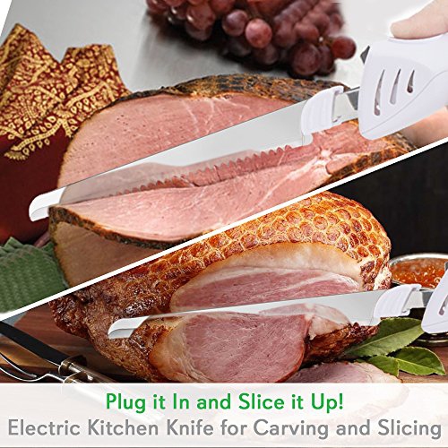 NutriChef Electric Carving Slicer Kitchen Knife - Portable Electrical Food Cutter Knife Set with Bread and Carving Blade