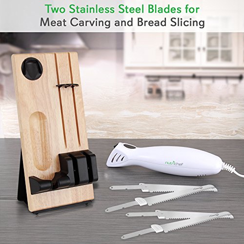 NutriChef Electric Carving Slicer Kitchen Knife - Portable Electrical Food Cutter Knife Set with Bread and Carving Blade