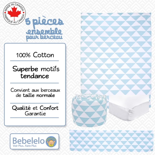 Bebelelo - Ensemble Literie - 5 Morceaux - Triangle bleu et blanc