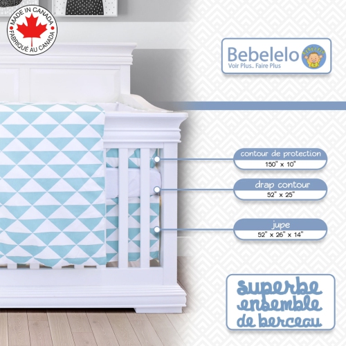 Bebelelo - Ensemble Literie - 5 Morceaux - Triangle bleu et blanc