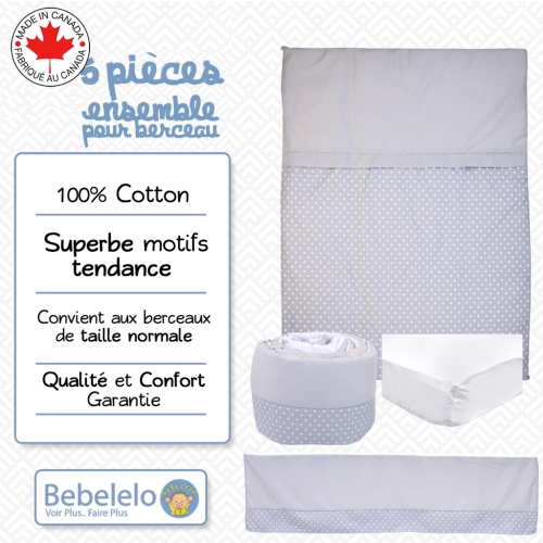 Bebelelo - Ensemble Literie - 5 Morceaux - Étoile sur fond gris