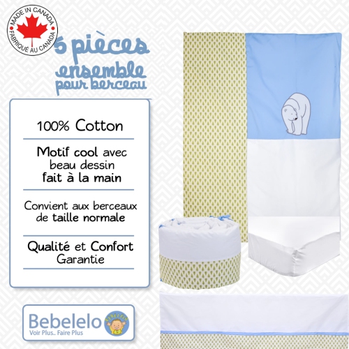 Bebelelo - Ensemble Literie - 5 Morceaux - Ours Polaire en Forêt