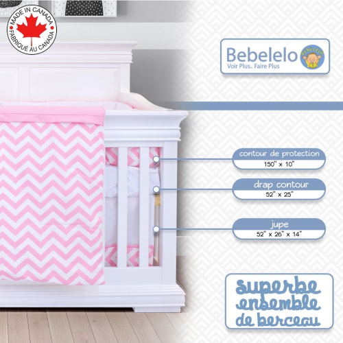 Lit de bébé Belelo - 5 pièces - chevrons roses