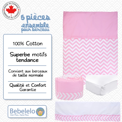 Lit de bébé Belelo - 5 pièces - chevrons roses