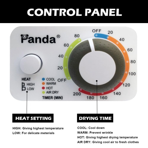 Panda 1.50 cu.ft Compact Laundry Dryer, White and Black