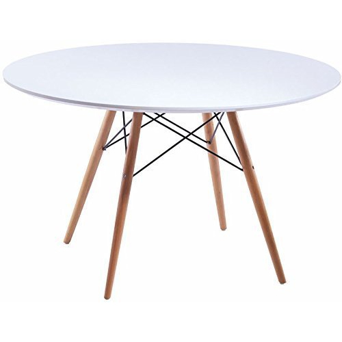 Nicer Furniture® Eames Style Dining Table with Wooden Legs- MDF Fiberboard Round Top 47" White