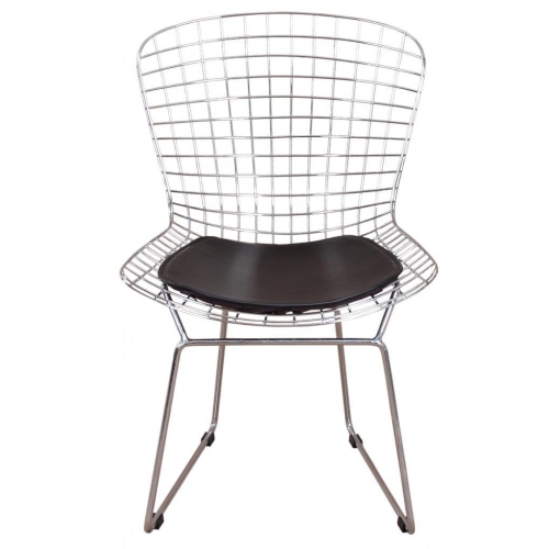 Nicer Furniture ® Set of 1 - Harry Bertoia Chromed Steel Wire Frame Side Chairs with Leatherette PU pad in Black