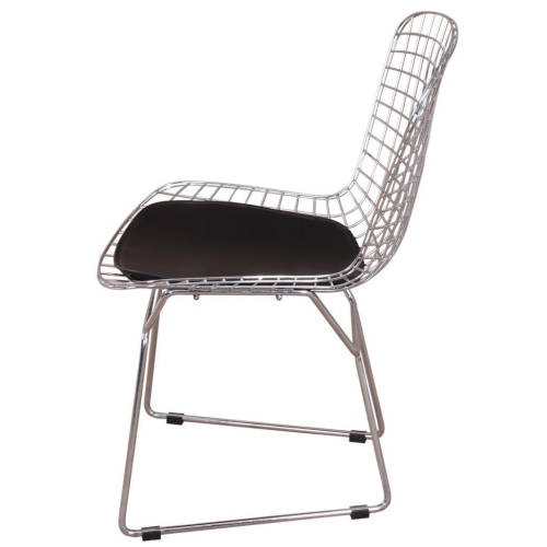Nicer Furniture ® Set of 1 - Harry Bertoia Chromed Steel Wire Frame Side Chairs with Leatherette PU pad in Black