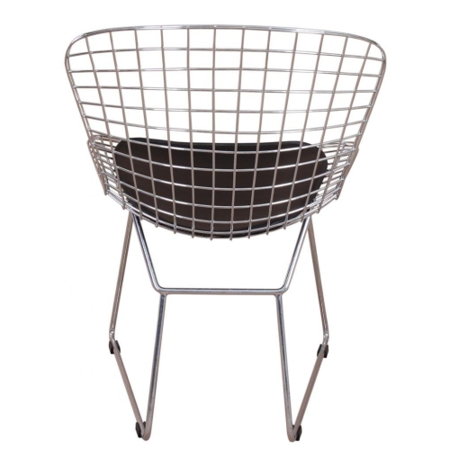 Nicer Furniture ® Set of 1 - Harry Bertoia Chromed Steel Wire Frame Side Chairs with Leatherette PU pad in Black