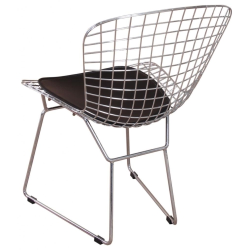 Nicer Furniture ® Set of 4 - Harry Bertoia Chromed Steel Wire Frame Side Chairs with Leatherette PU pad in Black