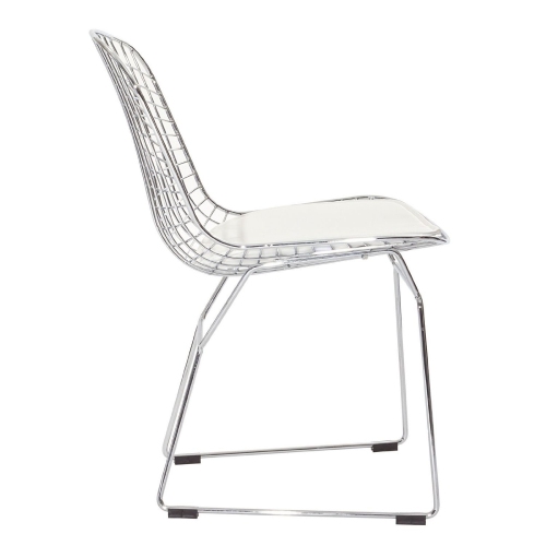 Nicer Furniture ® Set of 1 - Harry Bertoia Chromed Steel Wire Frame Side Chairs with Leatherette PU pad in White