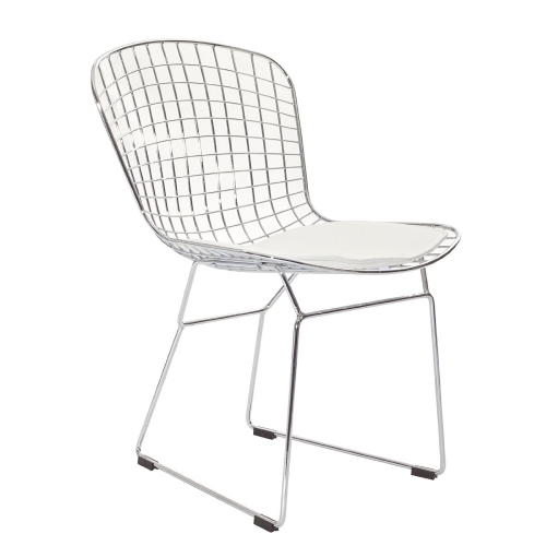 Nicer Furniture ® Set of 4 - Harry Bertoia Chromed Steel Wire Frame Side Chairs with Leatherette PU pad in White