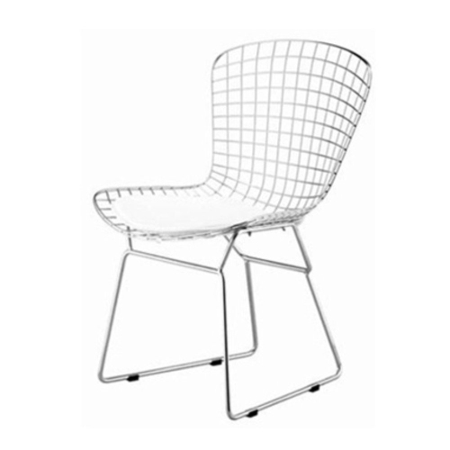 Nicer Furniture ® Set of 4 - Harry Bertoia Chromed Steel Wire Frame Side Chairs with Leatherette PU pad in White