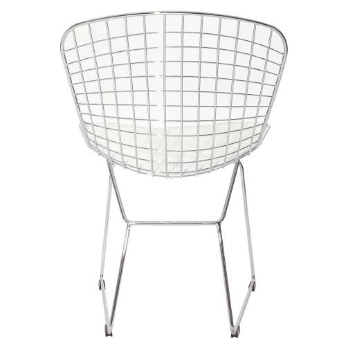Nicer Furniture ® Set of 4 - Harry Bertoia Chromed Steel Wire Frame Side Chairs with Leatherette PU pad in White