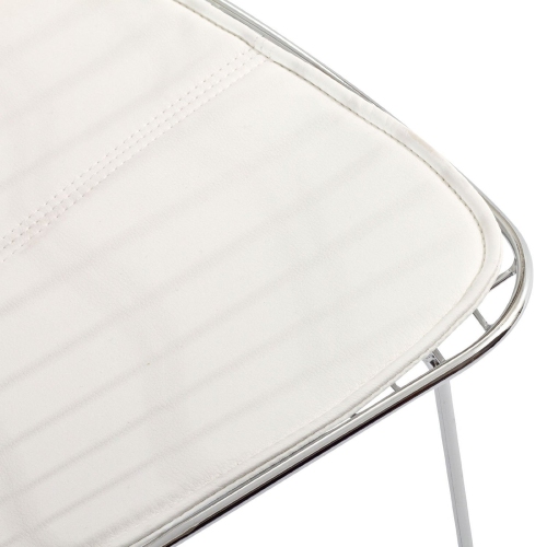 Nicer Furniture ® Set of 4 - Harry Bertoia Chromed Steel Wire Frame Side Chairs with Leatherette PU pad in White