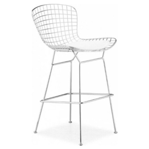 Nicer Furniture® Harry Bertoia Chromed Steel Wire Frame Bar Height Barstool with Leatherette PU Pad - Set of 1