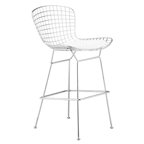 Nicer Furniture® Harry Bertoia Chromed Steel Wire Frame Bar Height Barstool with Leatherette PU Pad - Set of 1