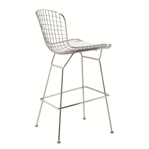 Nicer Furniture® Harry Bertoia Chromed Steel Wire Frame Bar Height Barstool with Leatherette PU Pad - Set of 1