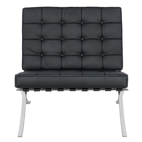 Nicer Furniture ® Barcelona Style Modern Pavilion Chair in Italian Leather with Stainless Steel Frame - Black