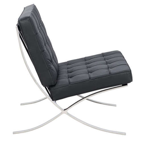 Nicer Furniture ® Barcelona Style Modern Pavilion Chair in Italian Leather with Stainless Steel Frame - Black