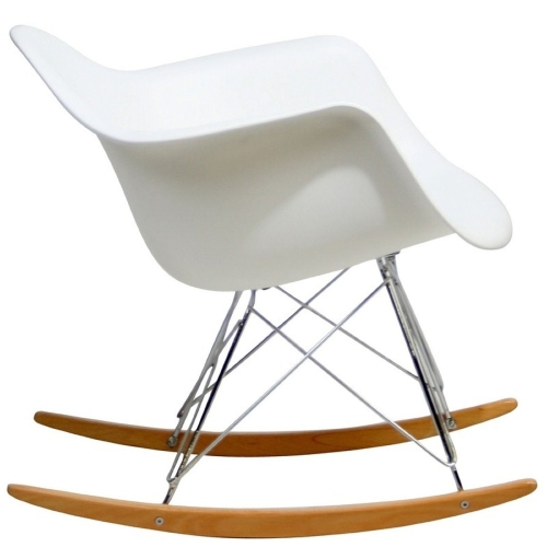 Nicer Furniture® Eames Style Molded Modern Plastic Rocking Armchair- White