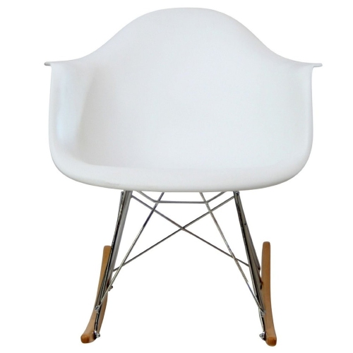 Nicer Furniture® Eames Style Molded Modern Plastic Rocking Armchair- White