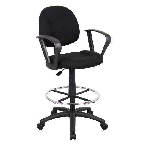 Nicer Furniture® Drafting Stool with Foot Ring and Loop Arms in Black Fabric Drafting Chair