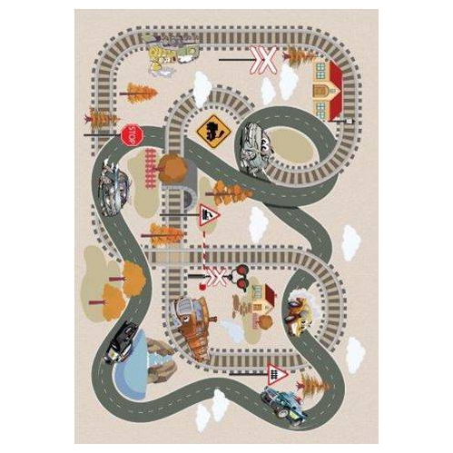 LA DOLE RUGS  Train Tracks Flatweave Play Area Rug 7'10" X 10"5" In Beige