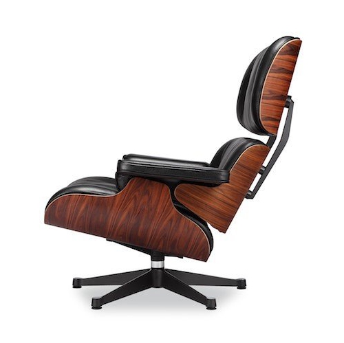 Nicer Furniture® Large Eames Lounge Chair and Ottoman Black Italian Full Grain Leather with Rosewood/Palisander Wood Finish
