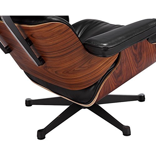 Nicer Furniture® Large Eames Lounge Chair and Ottoman Black Italian Full Grain Leather with Rosewood/Palisander Wood Finish