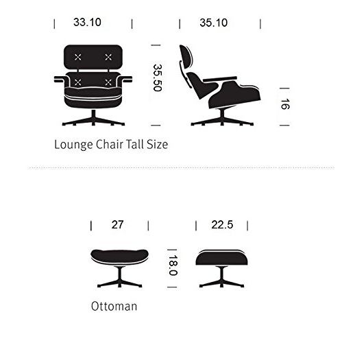 Nicer Furniture® Large Eames Lounge Chair and Ottoman Black Italian Full Grain Leather with Rosewood/Palisander Wood Finish