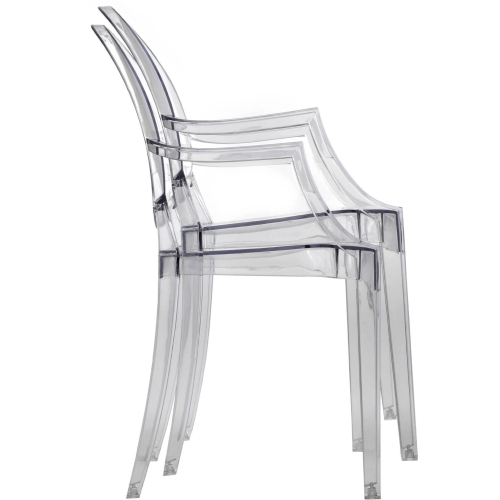 Nicer Furniture® Set of 5 Philippe Starck Louis XVI Ghost Chair with Arms Polycarbonate Plastic in Clear Transparent Crystal