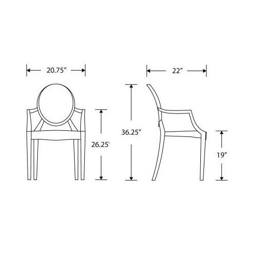 Nicer Furniture® Set of 5 Philippe Starck Louis XVI Ghost Chair with Arms Polycarbonate Plastic in Clear Transparent Crystal