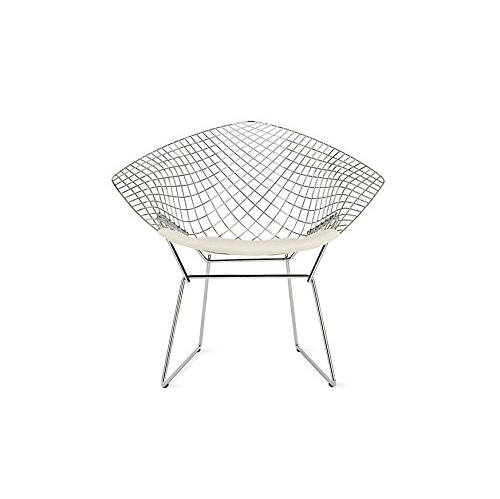 NICER FURNITURE  ® Set Of 2 - Bertoian Diamond Lounge Chair- Chromed Steel Wire Frame With Leatherette Pu Pad In In White